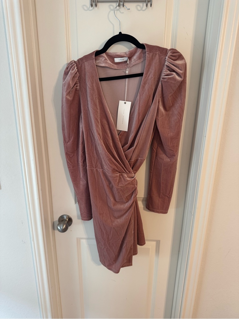 Lush Dusty Rose Velvet Long Sleeve Wrap Dress